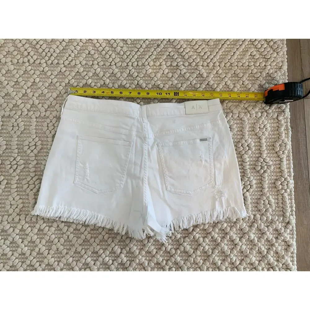 Armani Exchange AX White Stretch Denim Frayed Jean Skort Skirt NWT Size 10 - Picture 5 of 6